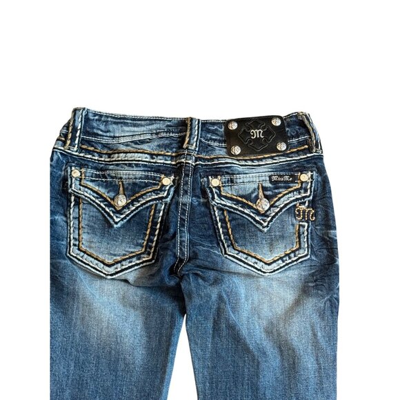 Miss Me Womens Bootcut Jeans Size 25 Distressed Denim With Embellished Pockets - Picture 3 of 6